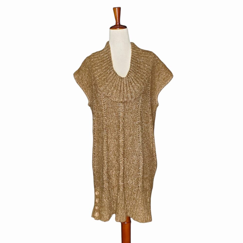 Y2K Mini Sweater Dress Brown Open Knit Wool Blend BCBGMaxazria - Size Medium